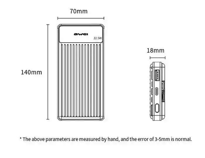 Awei P88K 10000mAh Mini Fast Charging 22.5W Quick Charge With Built-In Mini Cable Power bank